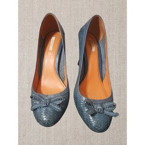 Geox Respira Womens Blue Leather Bow Detail Woven Pattern High Heels size 38.5